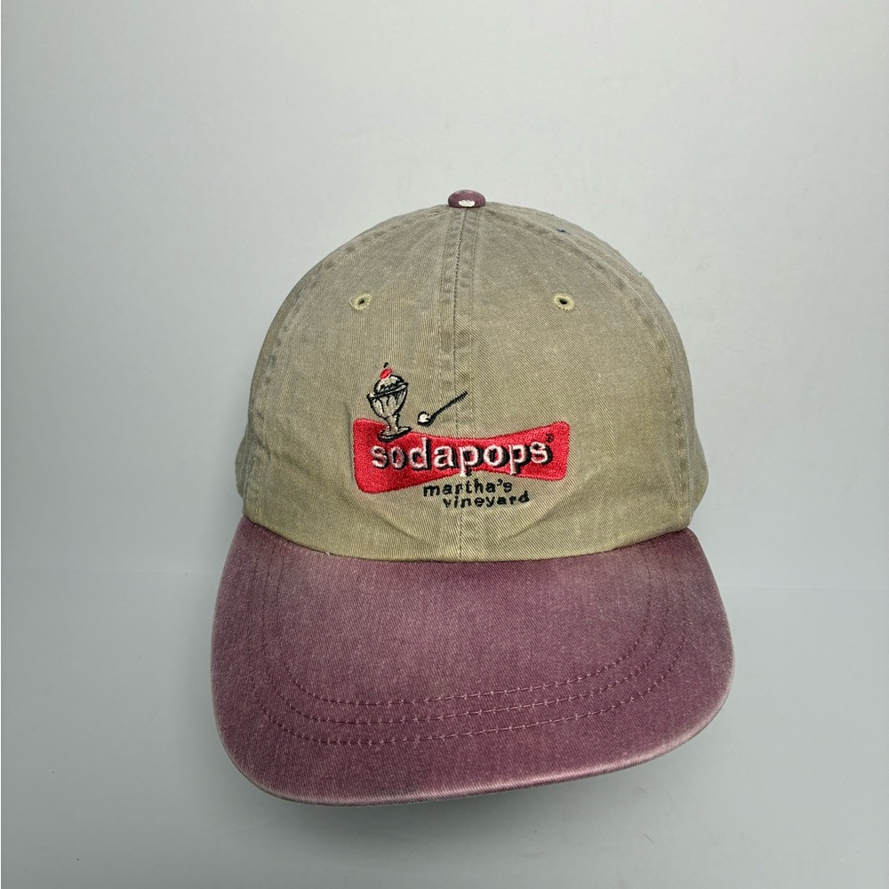 VINTAGE Adams Sodapops Martha's Vineyard‎ Hat Distressed Dad Cap Leather Strap